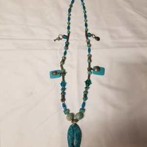 Jewelry long necklace, turquoise glass and acrylic